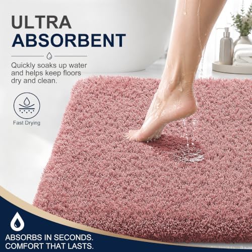 OLANLY Microfiber Bathroom Runner Rugs 47x24, Soft Bath Mat, Deep Rose
