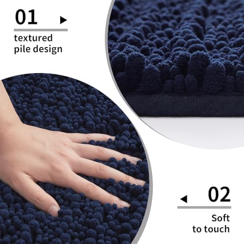 Disolla Navy Blue Bathroom Runner Rug 24x55 Inch - Long Chenille Bath Mat, Extra Soft Shaggy Plush Absorbent Runner, Non-Slip Washable Rug for Tub, Bedside and Kitchen