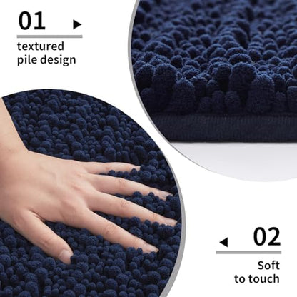 Disolla Navy Blue Bathroom Runner Rug 24x60 Inch - Large Long Chenille Bath Mat, Thick Shaggy Plush Absorbent Floor Mat, Non-Slip Runner for Master Bathroom and Bedside