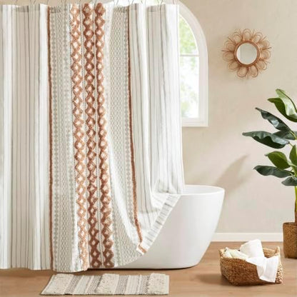 INK+IVY 100% Cotton Tufted Shower Curtain for Bathroom, Rose Clay, 72 x 72