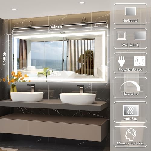 Ratsamee 84"x40" LED Bathroom Mirror with Lights, Backlit + Front Lit