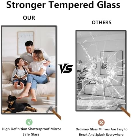 Koonmi Bathroom Mirror for Wall, 30"x48" Black Bathroom Mirror for Over Sink, Shatterproof Tempered Glass Vanity Mirror with Anti-Rust Aluminum Alloy Frame, Hang Horizontally or Vertically