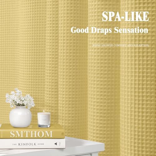 Waffle Weave Shower Curtain Heavyweight Cotton Fabric Yellow 72Wx72L