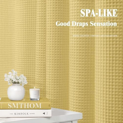 Waffle Weave Shower Curtain Heavyweight Cotton Fabric Yellow 72Wx72L