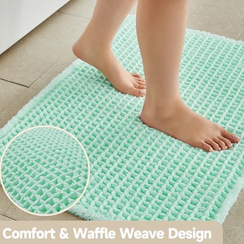 TYUU Waffle Runner Rug Bathroom, Long Boho Bath Mat, 60x24 Aqua Blue
