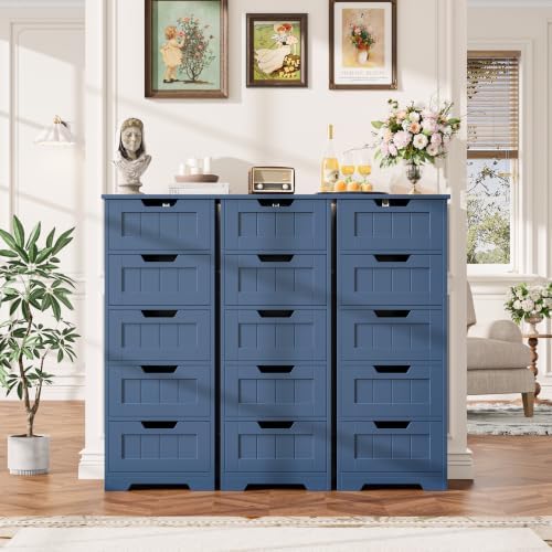 FOTOSOK Bathroom Cabinet, Bathroom Storage Cabinet with 5 Drawers, Blue
