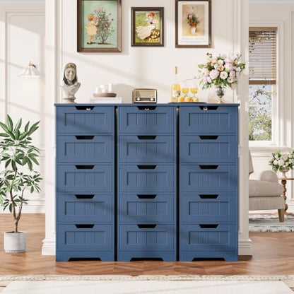 FOTOSOK Bathroom Cabinet, Bathroom Storage Cabinet with 5 Drawers, Blue