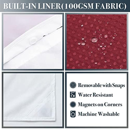 N&Y HOME Waffle Weave Shower Curtain with Snap Liner 71x72 Wine Red