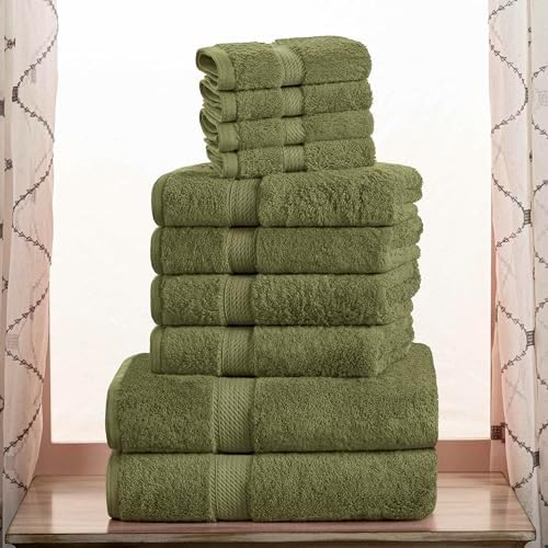 Superior Egyptian Cotton Plush Absorbent, 10 Piece Set, Forest Green