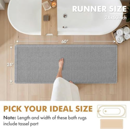 MIULEE Set of 2 Waffle Bathroom Runner Rugs Light Grey 2'x5'(24"x60")