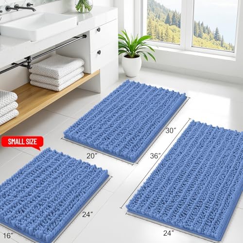 Smiry Bathroom Rugs Mat 36x24, Extra Soft Absorbent Chenille Bath Rugs, Non Slip Rubber Backing Machine Washable Quick Dry Bath Mats for Bathroom Floor, Tub, Shower, Home Accessories, Cornflower Blue