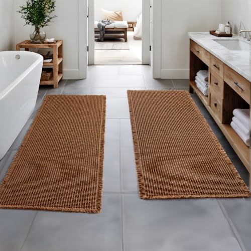 MIULEE Set of 2 Waffle Bathroom Runner Rugs Caramel 2'x6'(24"x72")