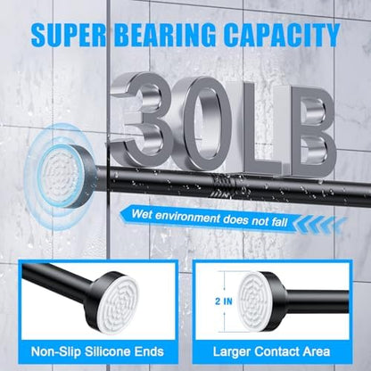 TEECK Shower Curtain Rod, 32-92 inch Adjustable Spring Tension Curtain Rod, Never Rust Anti-Slip Shower Curtain Rod for Bathroom, No Drilling, Never Collapse, Easy to Use, Black