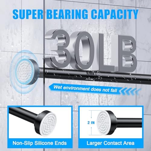TEECK Shower Curtain Rod, 32-43 inch Adjustable Spring Tension Curtain Rod, Never Rust Anti-Slip Shower Curtain Rod for Bathroom, No Drilling, Never Collapse, Easy to Use, Black