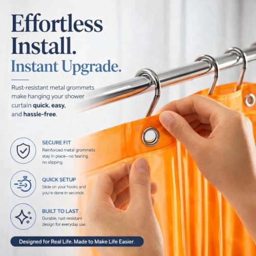 EHZNZIE Orange Shower Curtain Liner 72x72, PEVA Waterproof Bath Curtain, No Chemical Smell, 3 Weighted Magnets, Durable with Rustproof Metal Grommets