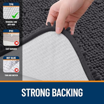 OLANLY Chenille Bathroom Rugs Mats Sets 2 Piece, 24"x16"+24"x20", Dark Grey