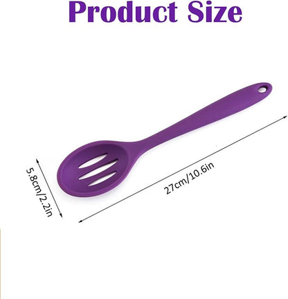 Linwnil 4 Pieces Silicone Slotted Spoons,10.6 Inch Nonstick Mixing Serving Spoons for Kitchen Cooking Bake Stir Draining Tool (4, Purple)