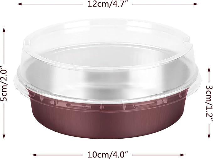 Beasea Disposable Mini Pie Tins With Lids, 4 Inch 50 Pack Disposable Mini Pie Pans, 8 Oz Aluminum Foil Coffee Brown Tart Pans Round Oven Baking Small Cake Tin for Cheesecake Fruit Tart Quiche