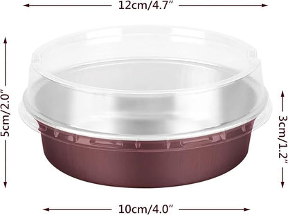 Beasea Disposable Mini Pie Tins With Lids, 4 Inch 50 Pack Disposable Mini Pie Pans, 8 Oz Aluminum Foil Coffee Brown Tart Pans Round Oven Baking Small Cake Tin for Cheesecake Fruit Tart Quiche