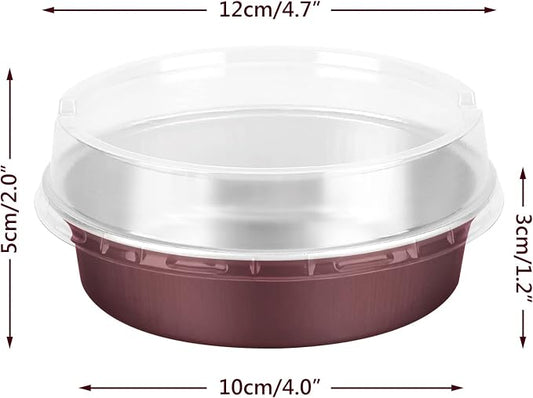 Beasea Disposable Mini Pie Tins With Lids, 4 Inch 50 Pack Disposable Mini Pie Pans, 8 Oz Aluminum Foil Coffee Brown Tart Pans Round Oven Baking Small Cake Tin for Cheesecake Fruit Tart Quiche