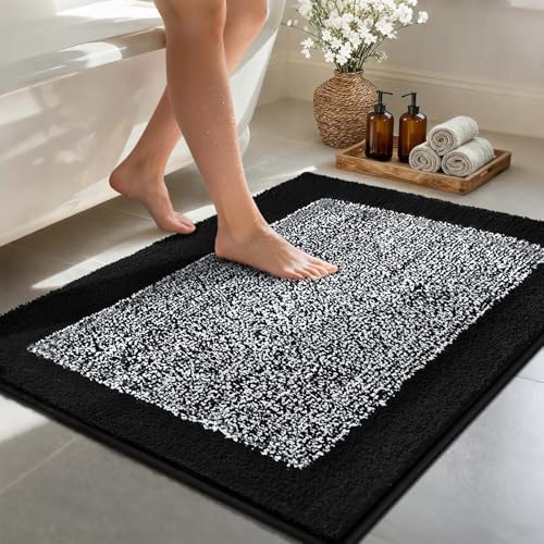 48x32 Large Bathroom Rugs Non Slip Washable, Soft Absorbent Bath Mat Black
