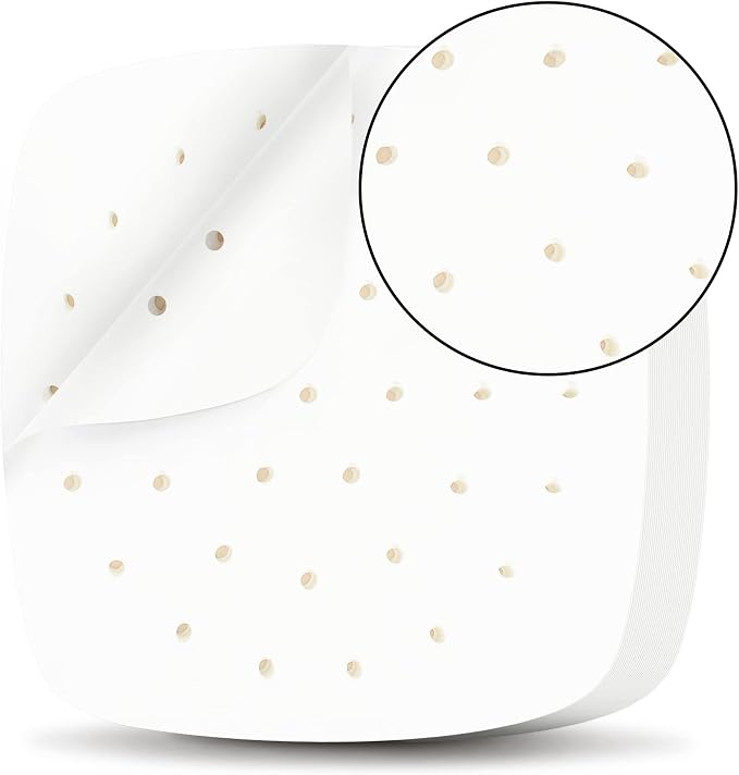 HOFHTD Air Fryer Liners, 200Pcs Disposable Square Liners, Perforated Sheets for Baking, Air Fryer & Bamboo Steaming Basket (White)
