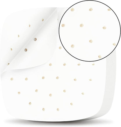 HOFHTD Air Fryer Liners, 200Pcs Disposable Square Liners, Perforated Sheets for Baking, Air Fryer & Bamboo Steaming Basket (White)