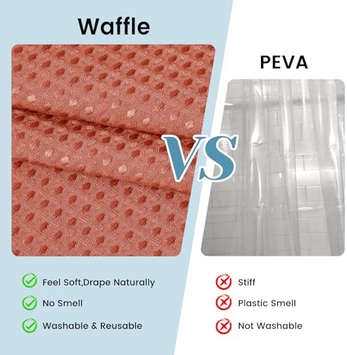 No Hook Waffle Shower Curtain with Snap in Liner Set, 71x74, Burnt Orange