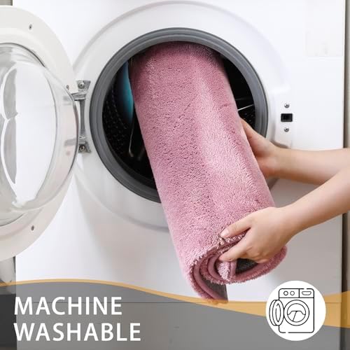 MINIDEAR Toilet Rugs 24x20 - U Shaped Pink Thick Memory Foam Contour Rugs,Ultra Soft & Plush Fluffy, Non-Slip, Quick Dry, Absorbent Washable Floor Microfiber Mat for Home Decor Accessories