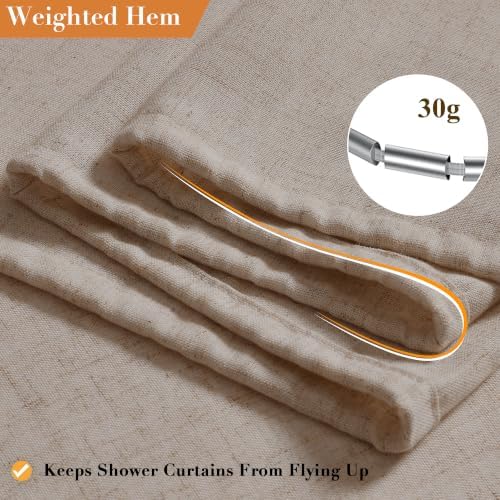 Nanspring Linen Shower Curtain for Bathroom 72x72 1 Panel Taupe Burlywood