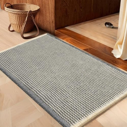 IM HOME Waffle Bath Mat Grey & Beige 32"x20", Boho Woven Modern Bath Mat Rugs, Absorbent Non Slip Bathroom Rugs, Soft Washable Bath Rugs with Tassels for Bedroom, Kitchen, Shower, Tub