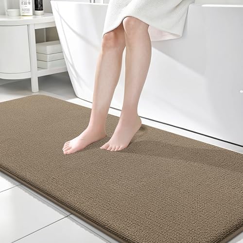 OLANLY Memory Foam Bathroom Runner Rug 70x24, Absorbent Long Bath Mat, Tan