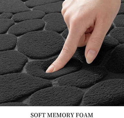 YIHOUSE Memory Foam Runner Rug, Cobblestone Bathroom Runner Rugs Super Water Absorbent Bath Mats for Bathroom Machine Washable Bath Rugs for Hallway Bedroom Laundry Room(24 x 47,Black)