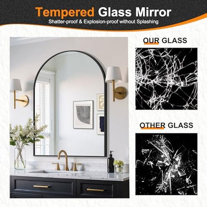Delma Arched Bathroom Mirror, 28"x40", Black