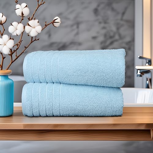 Tens Towels 2 Piece Extra Large Bath Sheets 35 x 70 Inches, Sky Blue
