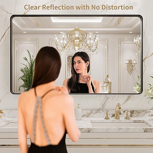 LOAAO 40X36 Inch Black Bathroom Mirror Metal Framed