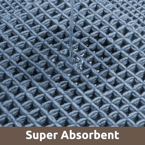 AMOAMI Waffle Bath Mat, Absorbent Bathroom Rugs Non Slip 17''x24'' Blue