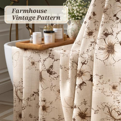 Vintage Floral Shower Curtain with 12 Clear Rings - 72" W x 72" L