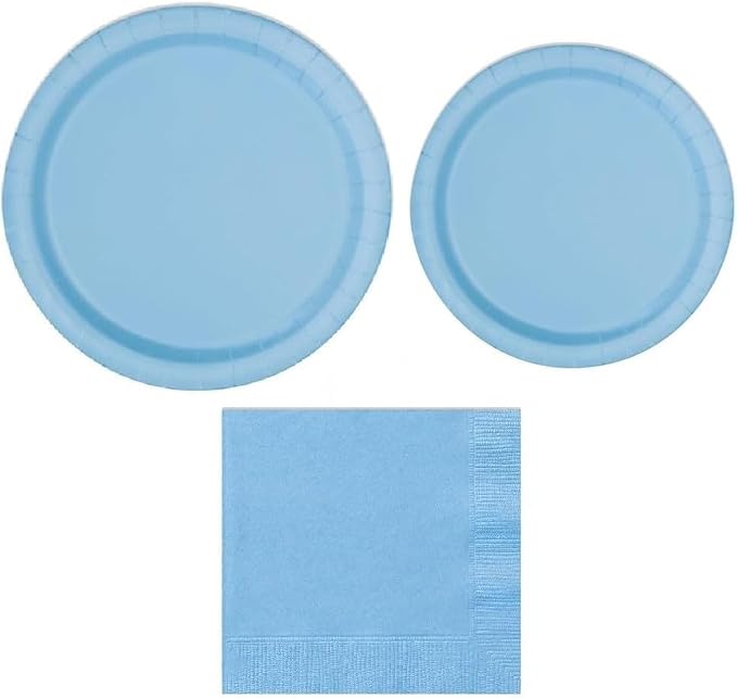 Heavy Duty Light Blue Paper Plate Party Supplies Bundle 9" Dinner plate, 7" Dessert Plates And Napkins, 56 Piece Disposable Paper Party Plate Set