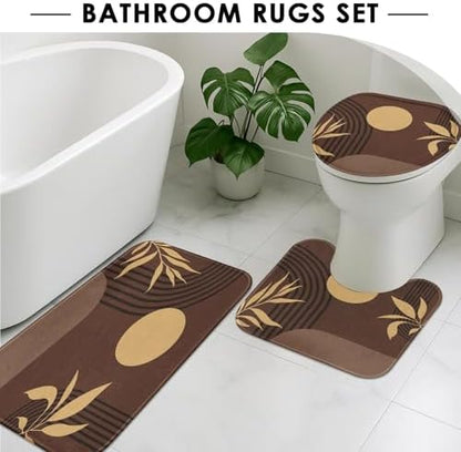 Bathroom Sets with Shower Curtain and Rug Boho 4 Pcs, Mid