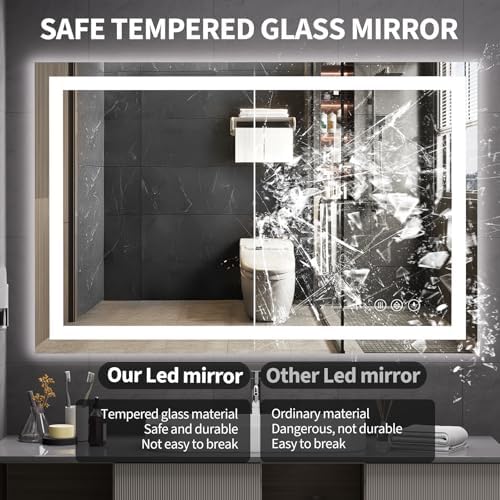 Koonmi 55x30 LED Bathroom Mirror, Shatterproof Mirror with Light