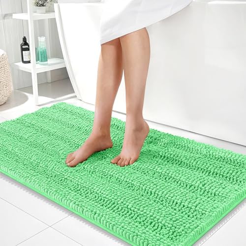 OLANLY Thick Bathroom Runner Rugs 44x24, Chenille Bath Rugs, Mint Green