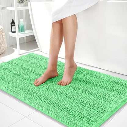 OLANLY Thick Bathroom Runner Rugs 44x24, Chenille Bath Rugs, Mint Green