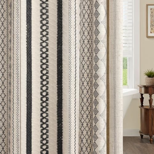 Black Boho Linen Shower Curtain,72" W x 72" L