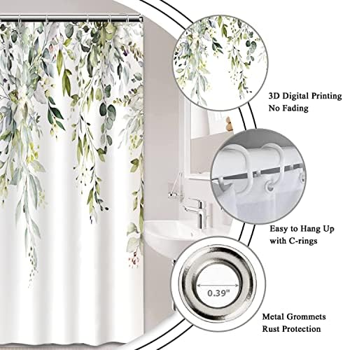 AWERT Small Stall Shower Curtain with Hooks Watercolor Plants Green Leaves 48x72 inch Half Size Shower Curtain for Bathroom/RV and Camper