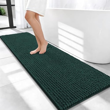 OLANLY Thick Chenille Bathroom Runner Rugs Mats 59x20, Blackish Green