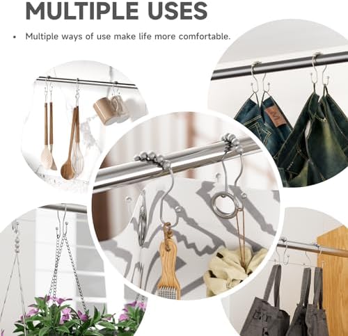 Shower Curtain Hooks Silver, Bathway Shower Curtain Rings Rust Proof, Shower Hooks for Shower Curtain Balanced Smooth Glide Double Shower Curtain Hooks, 12 Pcs