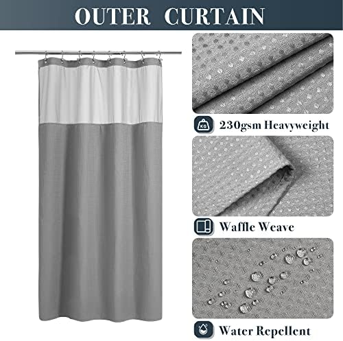 N&Y HOME 48 x 72 Waffle Weave Shower Curtain with Snap-in Liner Set Gray