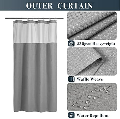 N&Y HOME 48 x 72 Waffle Weave Shower Curtain with Snap-in Liner Set Gray