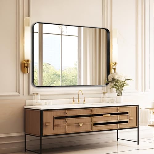Black Bathroom Vanity Mirror Over Sink 40x30, Large Wall Rectangle Mirror